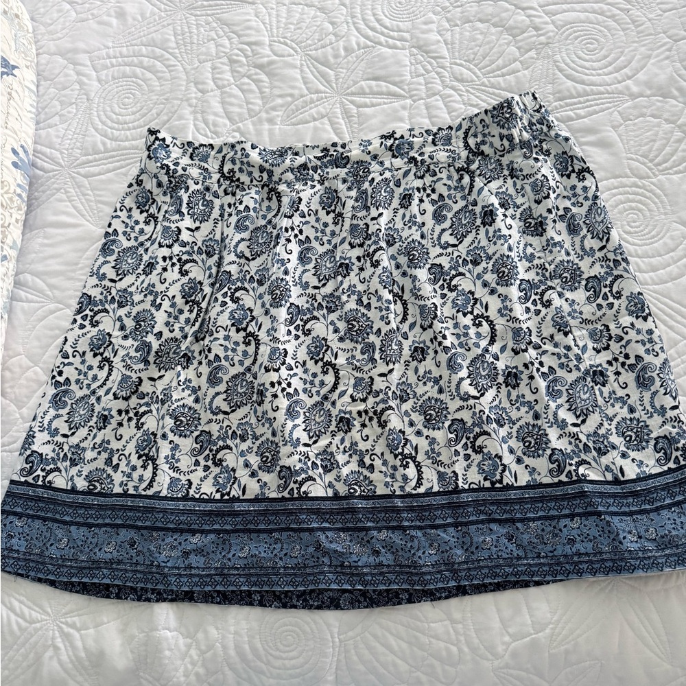 LOFT Blue and White Paisley Midi Skirt